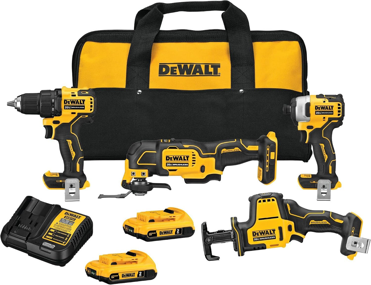 DEWALT Elektrowerkzeug, 20 V, Schwarz/Gelb, DCK489D2 ATOMIC MAX* Brushless Cordless 4-Tool Combo Kit