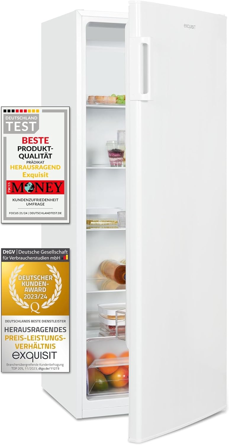 Exquisit Kühlschrank, 242 l, 40 dB, weiß, Vollraum, Nutzinhalt, Energieklasse E, viel Stauraum, LED-Innenbeleuchtung