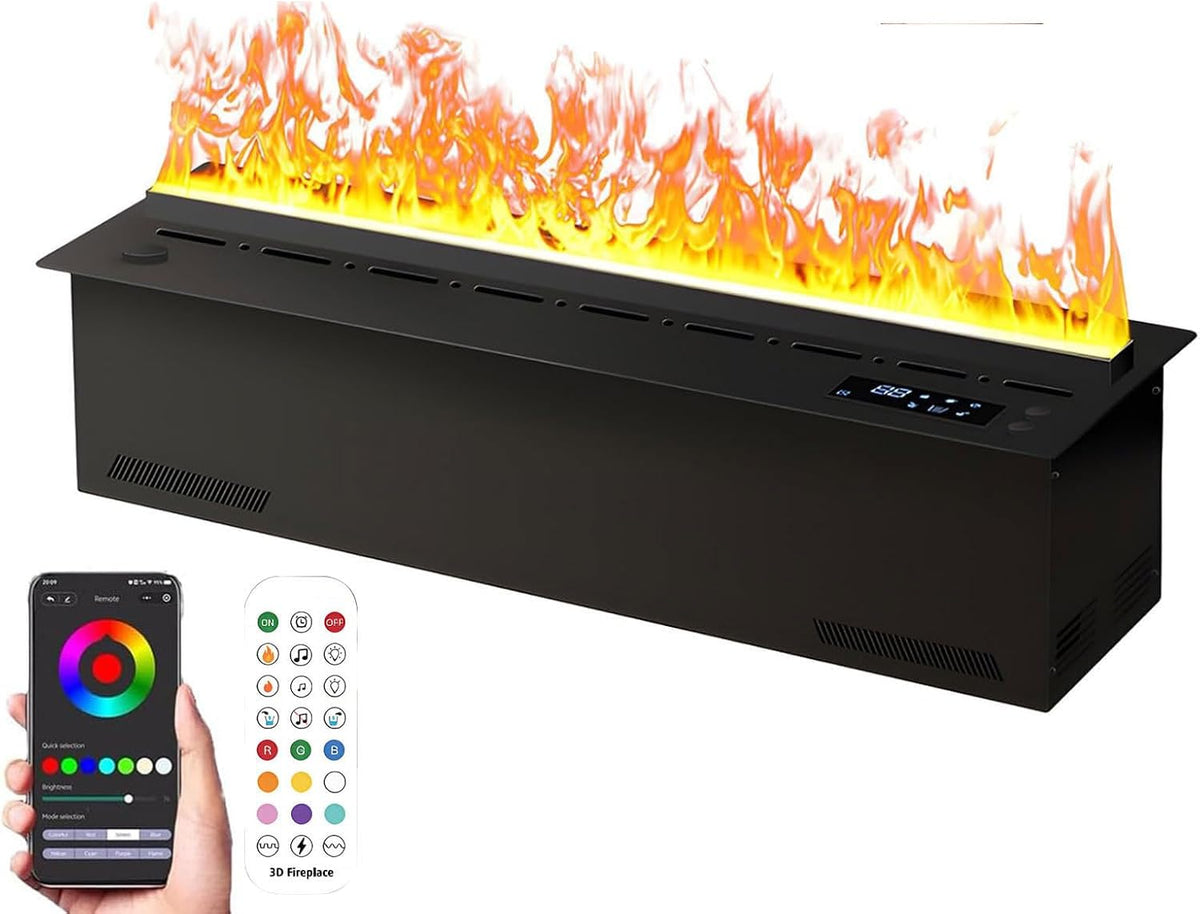 LMzythrop Elektrokamin, 20 cm, Schwarz, Wasserdampfkamin, Dekoration & Befeuchtung 2-in-1, 128 Flammenfarbe, Touchscreen