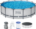 Bestway Stahlrahmenpool, 427 x 107 cm, lichtgrau, Steel Pro MAX Frame Pool Komplett-Set mit Filterpumpe Ø, r