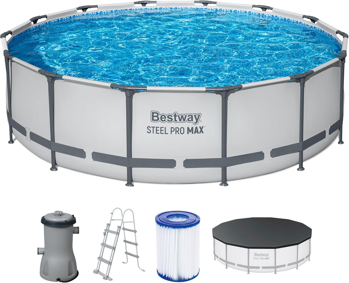 Bestway Stahlrahmenpool, 427 x 107 cm, lichtgrau, Steel Pro MAX Frame Pool Komplett-Set mit Filterpumpe Ø, r