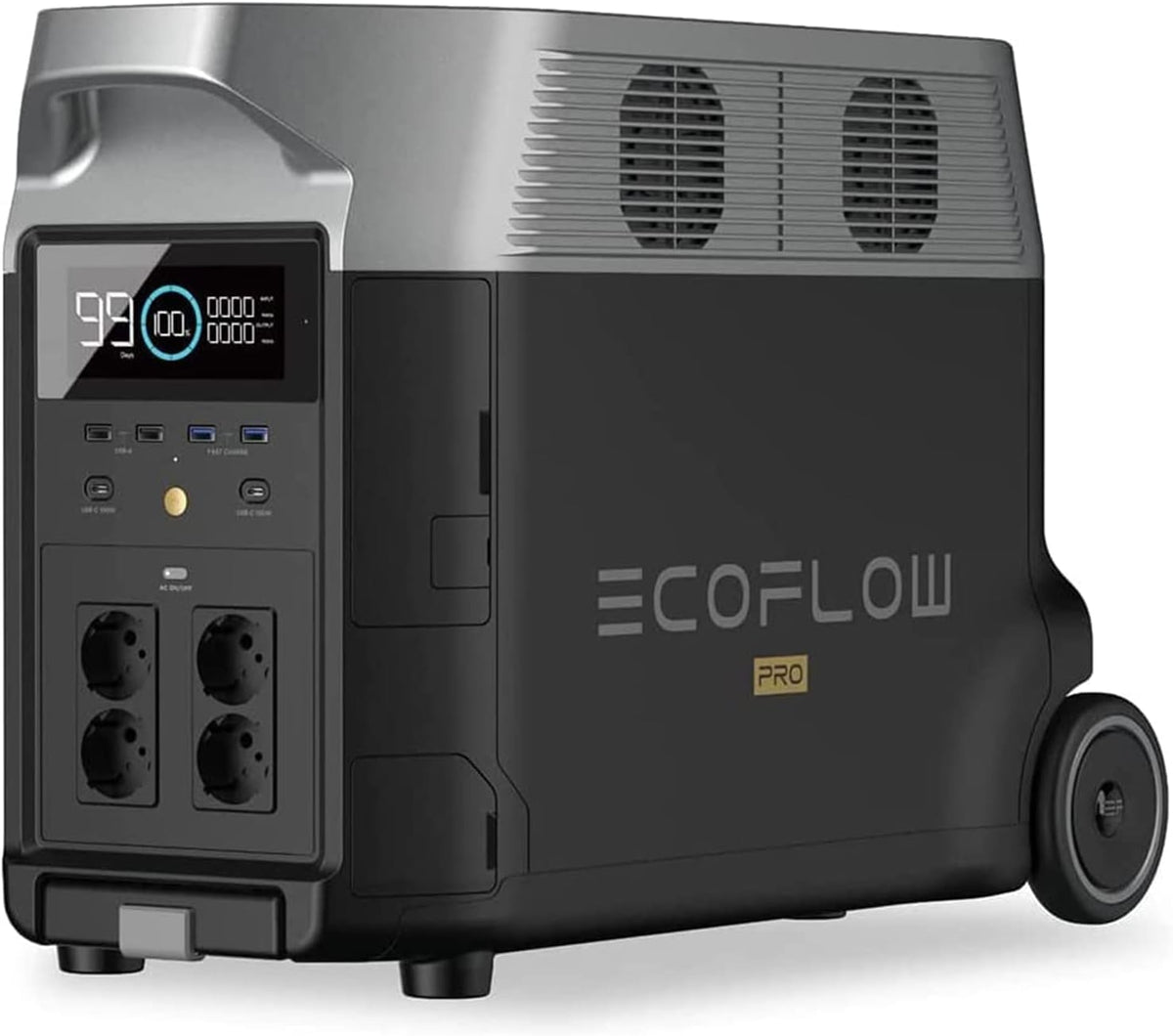 EF ECOFLOW Powerstation, 3600 Wh, Schwarz/Grau, DELTA Pro tragbare, Solar Generator LiFePO4-Batterie mit 3600 W AC Ausgängen