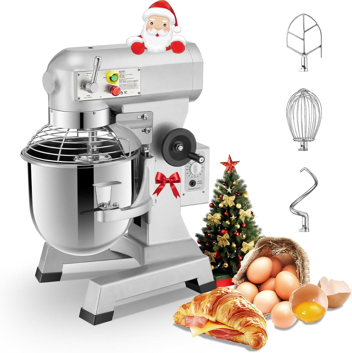 FOHERE Knet- & Rührmaschinen, 600 W, 15 L, Silber, Profi Teigknetmaschine mit Planetenrührwerk Starkleistung, 409 U/min)