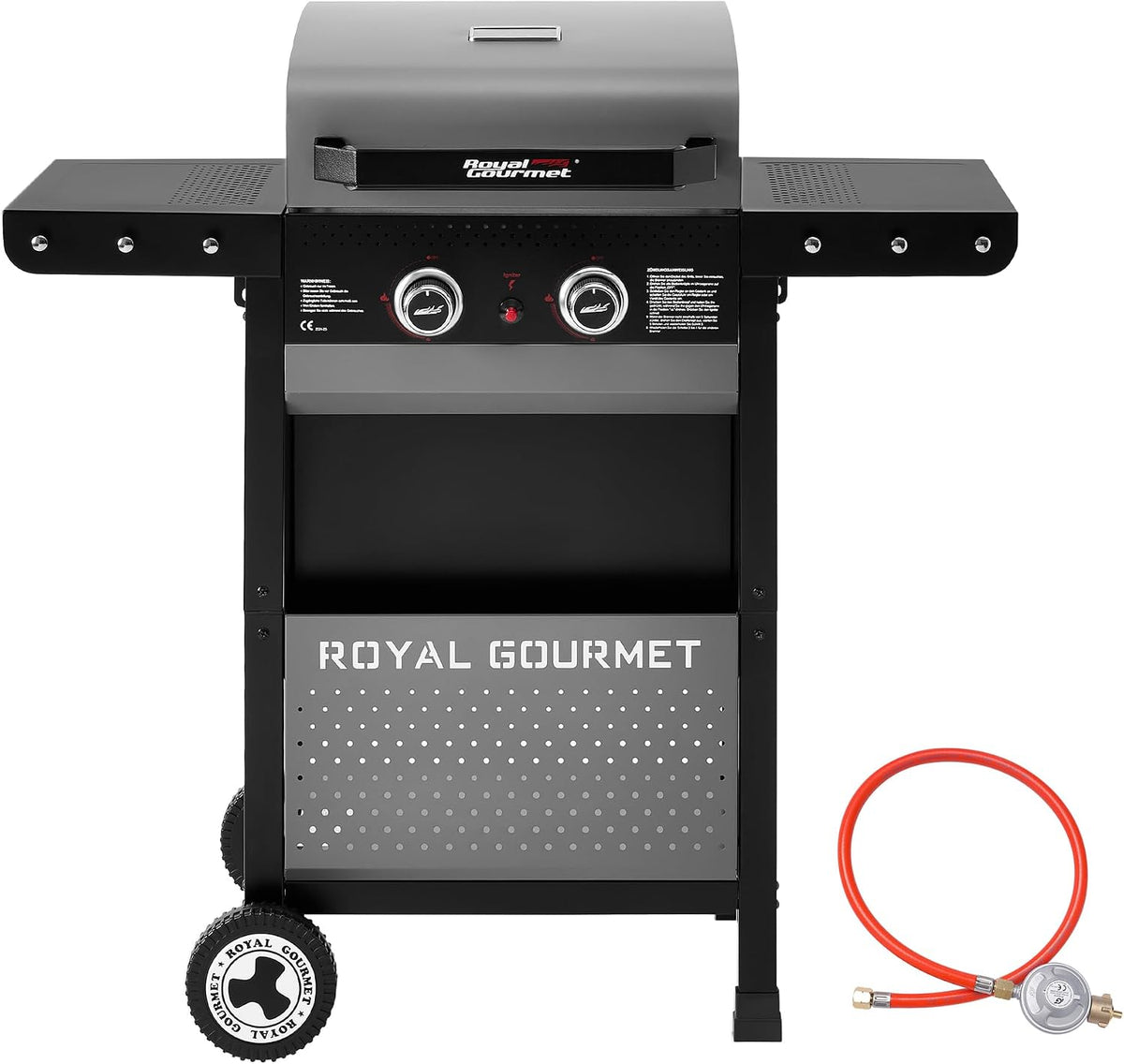 Royal Gourmet Gasgrill, 5 kW, Schwarz/Grau, 2-Brenner Grillwagen mit klappbaren Seitenablagen, Ablagekorb, Outdoor für Balkon