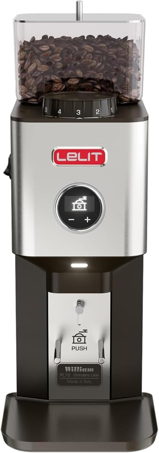 Lelit Kaffeemaschine, Silber/Schwarz, William PL72 Kaffeemühle mit flachem Mahlwerk - Mit LCC zur