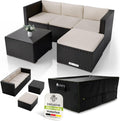Sofa Juskys, Schwarz/Creme, ® Polyrattan Lounge Punta Cana M inkl. Abdeckung für 3-4, Sessel, Tisch & Kissen, Sitzgruppe für Garten
