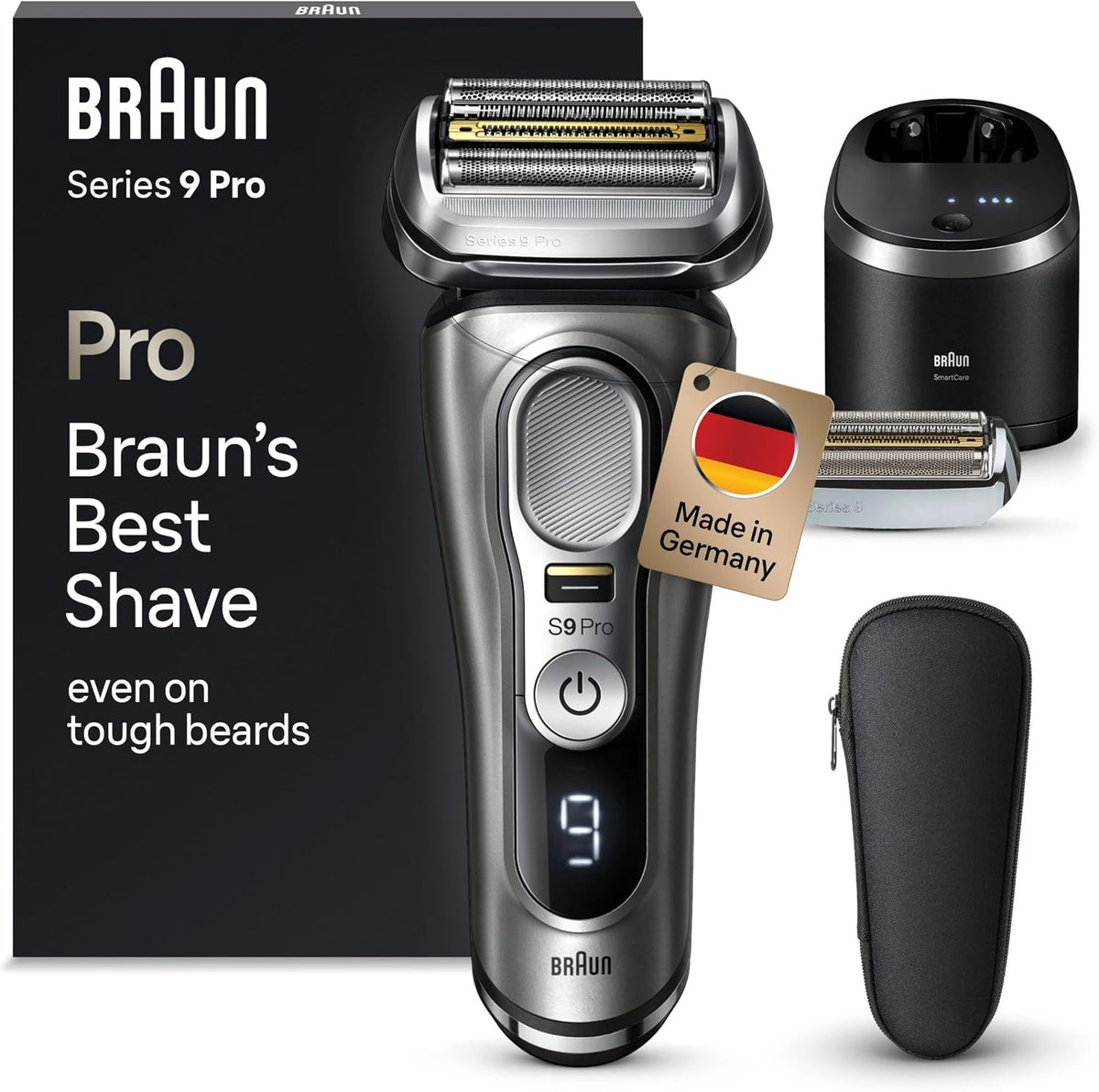 Braun Elektrorasierer, Silber/Schwarz, Series 9 Pro Premium Rasierer Herren Elektrisch mit 4+1, und Trimmer, inkl. Scherkopf