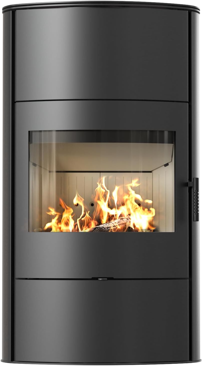 kratki Kaminofen, 150 mm, 8 kW, Schwarz, Rollo mit Raumluftunabhängig Ø, BImSchV Stufe 2, EEK A+ - HKI - Verkleidung