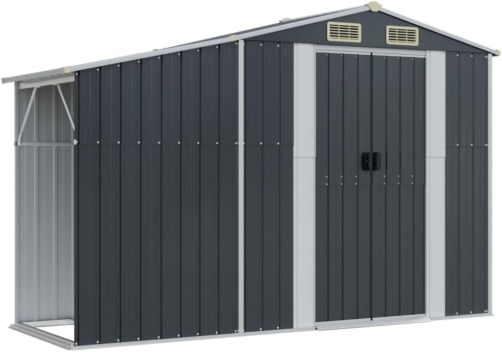 Gerätehaus Gecheer, 277 x 93 x 179 cm, 2 L, Verzinkter Stahl, PP (Polypropylen), Grau/Silber