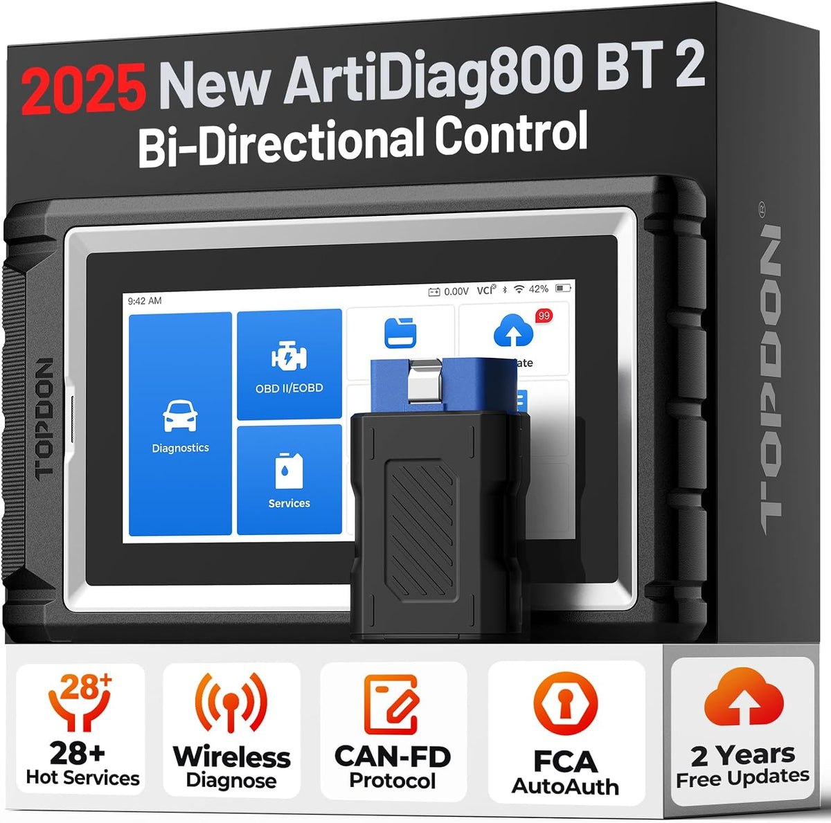 TOPDON OBD-II Diagnosewerkzeuge, Schwarz/Blau, AD800BT V2.0 OBD2 diagnosegerät für alle Fahrzeuge, Alle Systemdiagnosen &28 Servicefunktionen