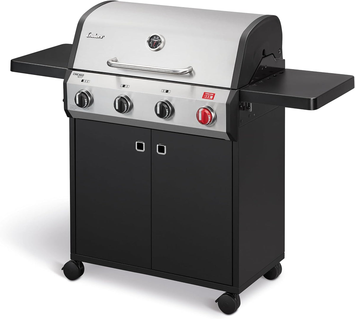 Enders Gasgrill, 13 kW, Schwarz/Silber, ® Chicago Next 4 R Turbo, 4-Edelstahlbrenner, doppelwandige Garhaube, abklappbare Seitenablage