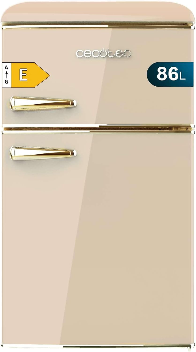 Cecotec Kühlschrank, 48,7 cm, 89,3 cm, 86 L, Beige, Kleiner - 2-türiger - Retro Bolero CoolMarket 2D Origin 86, Energieklasse E