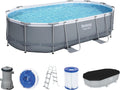 Bestway Stahlrahmenpool, grau/blau/weiß, Power Steel Frame Pool Komplett-Set mit Filterpumpe 488 x, grau, oval