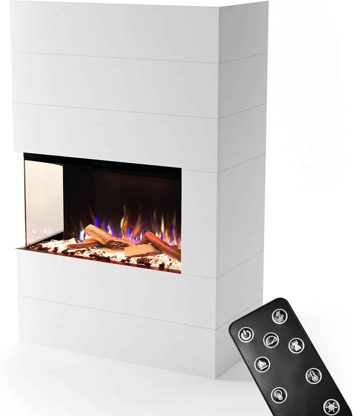 GLOW FIRE Elektrokamin, 1500 W, Weiß, Kaminofen Portia linksoffen mit realistischem 3D E-Motion, Knistereffekt & Timer