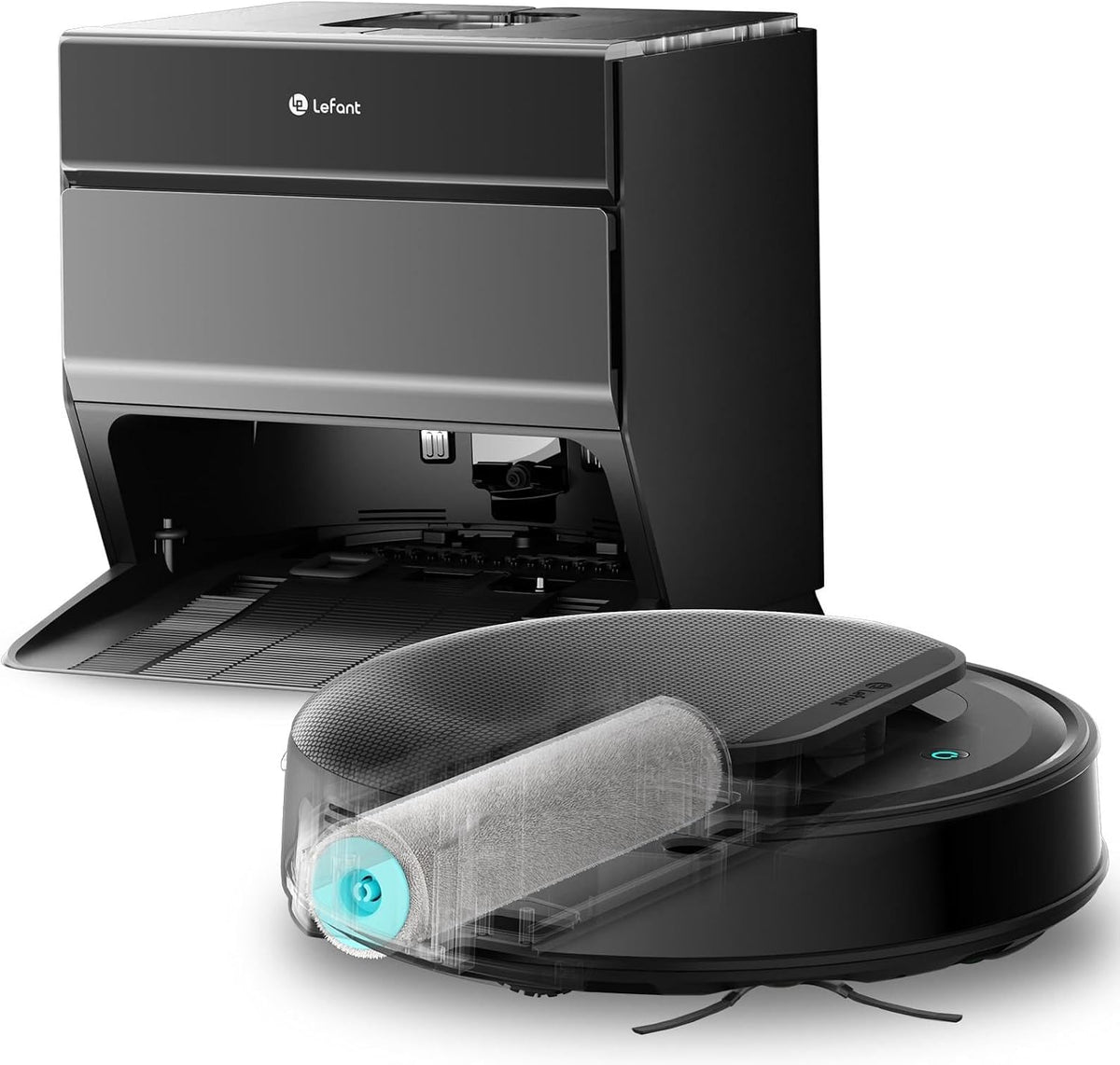 LEFANT Saugroboter, Schwarz/Grau, M5 Pro Staubsauger Roboter mit 75°C Heißwasserreinigung, All-in-One Station, mit Selbstreinigung Wischfunktion