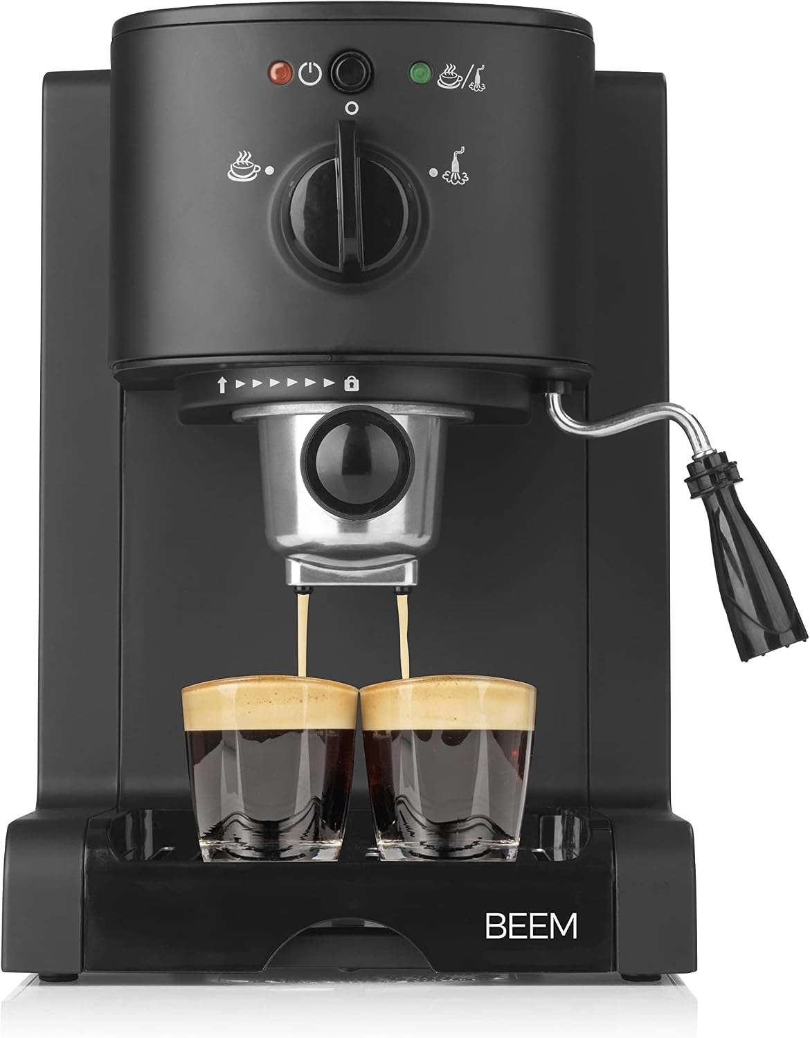 BEEM Kaffeemaschine, 20 Bar, Schwarz, ESPRESSO PERFECT Siebträgermaschine mit Druck, Mühelose Zubereitung von Espresso