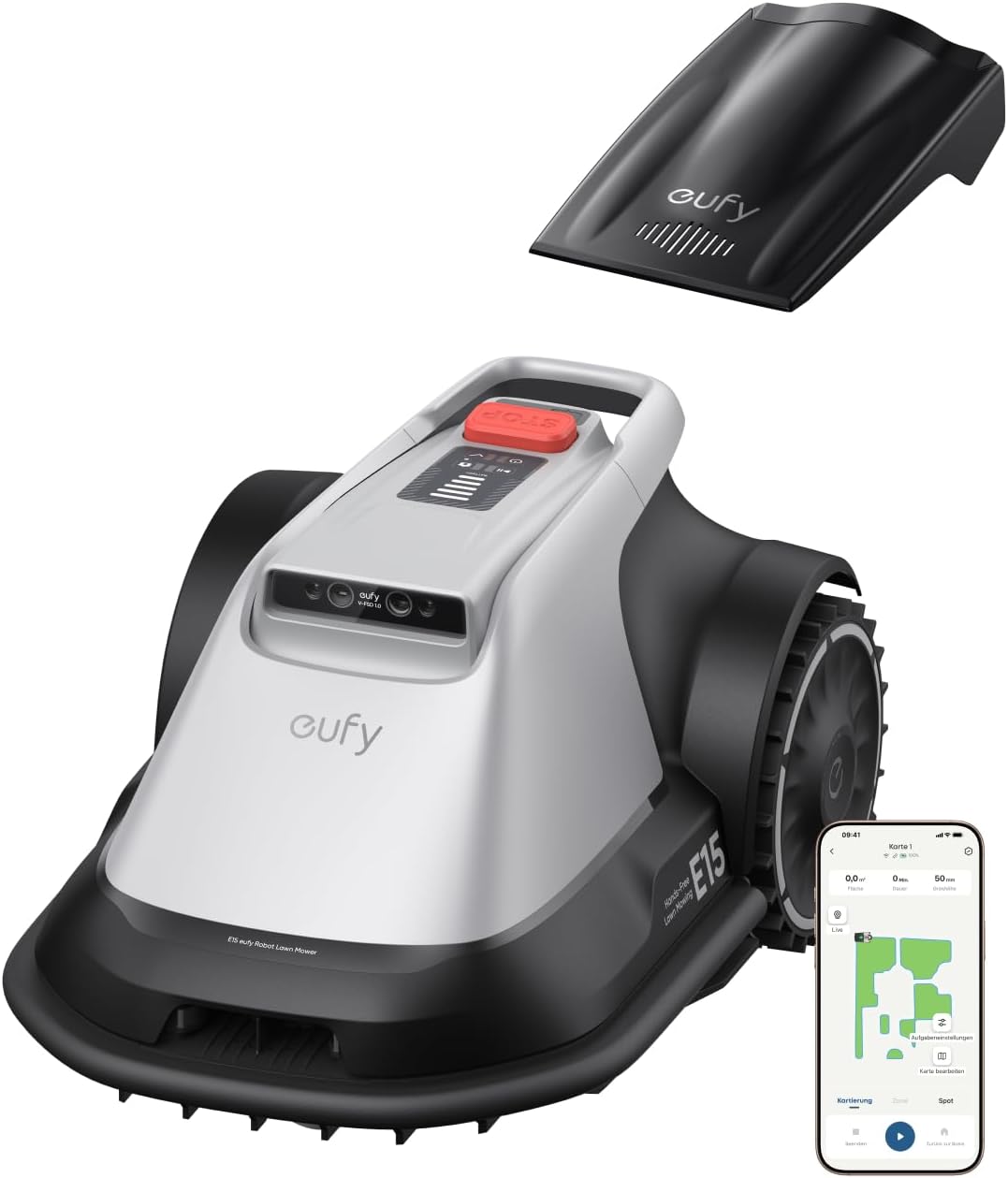 Amazon Renewed Mähroboter, 800m, Schwarz/Grau, eufy E15, Keine Signalausfälle, Kein RTK, TrueVision Technologie