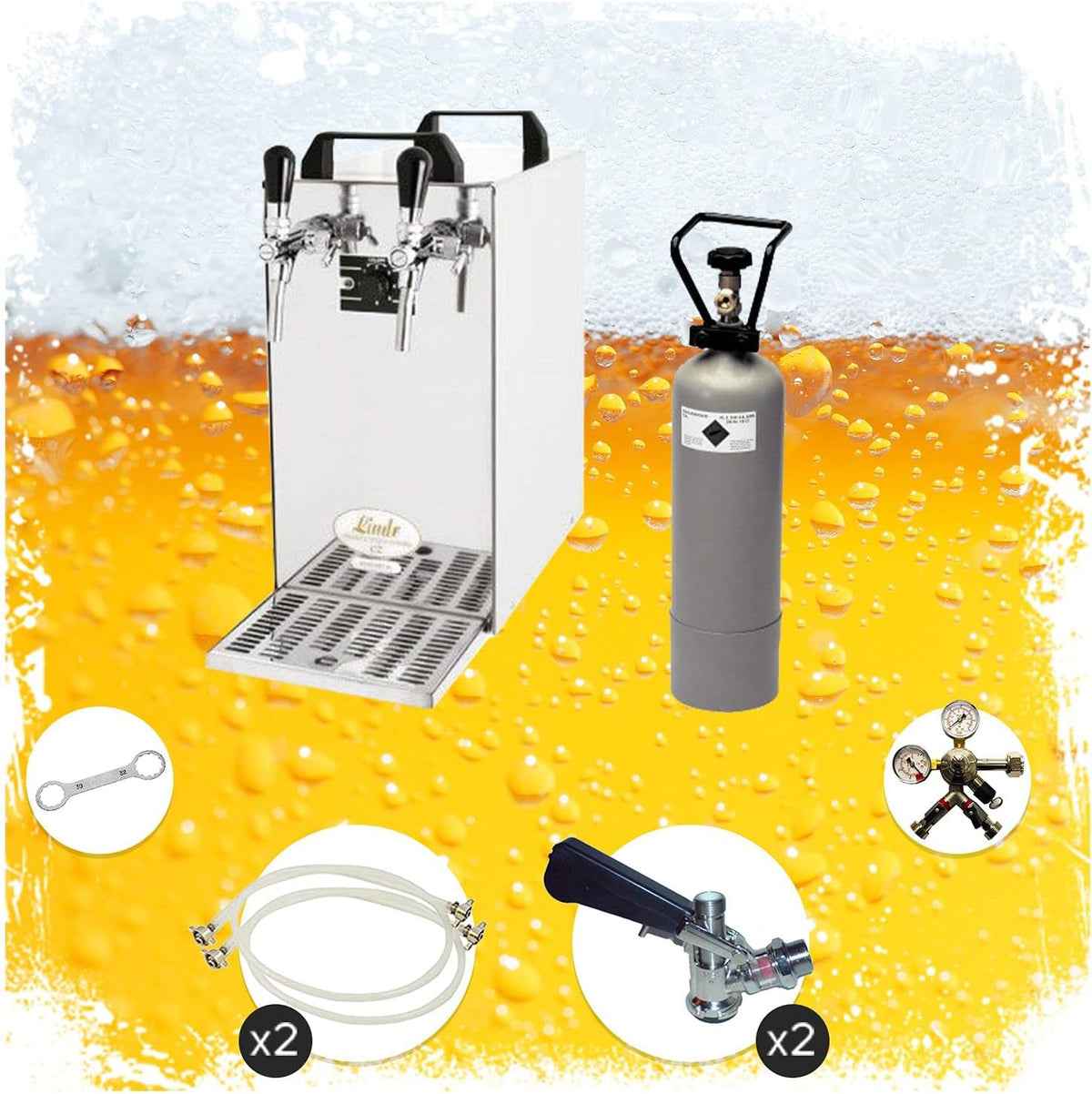 ich-zapfe.de Kompressor, 50 Liter, Silber/Schwarz, Komplett Set - Zapfanlage - Kontakt 40 2-leitig, Durchlaufkühler /h