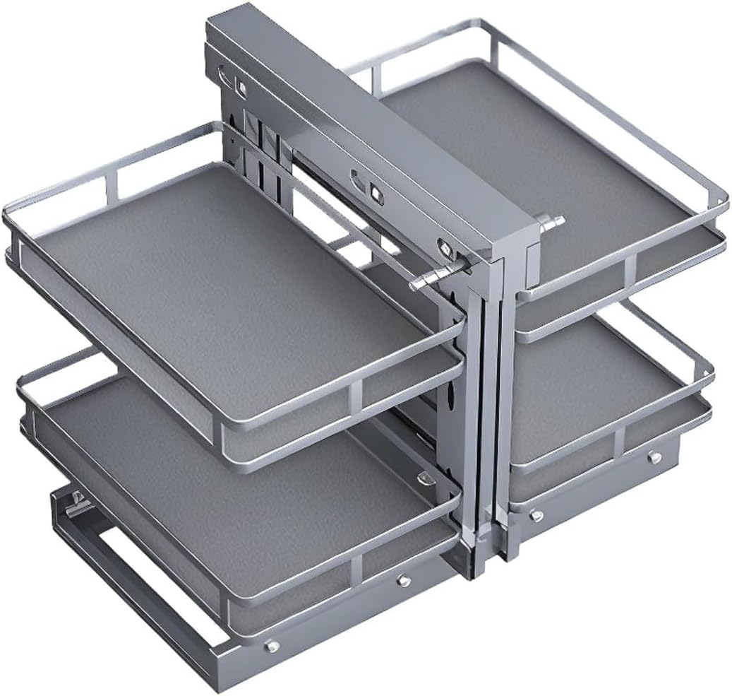YVYKFZD Organizer zum Herausziehen, 31 cm, 36 cm, 41 cm, Grau, Teleskopschublade Eckschrank, 2-stufiger Ausziehbare Schublade Küche