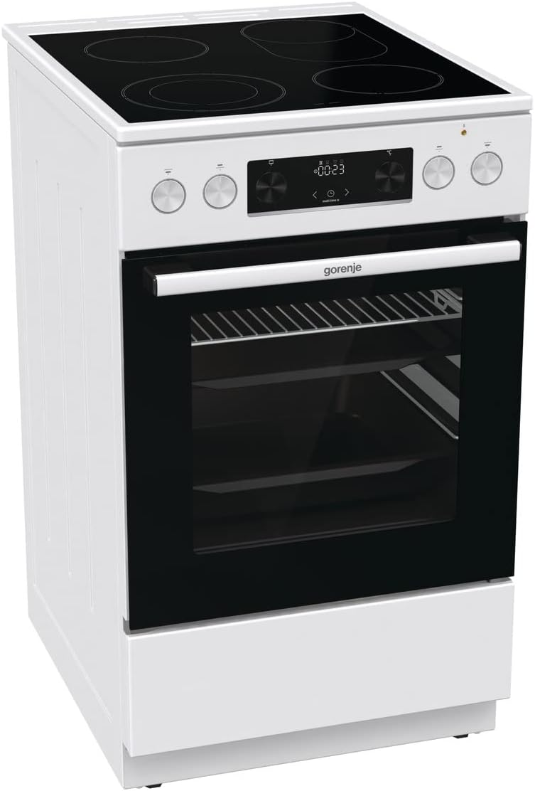 Gorenje Elektroherd, 70 Liter, 50 cm, 70 L, Weiß/Schwarz, GECS5C 60 WPA Elektro-Standherd mit Glaskeramik-Kochfeld /