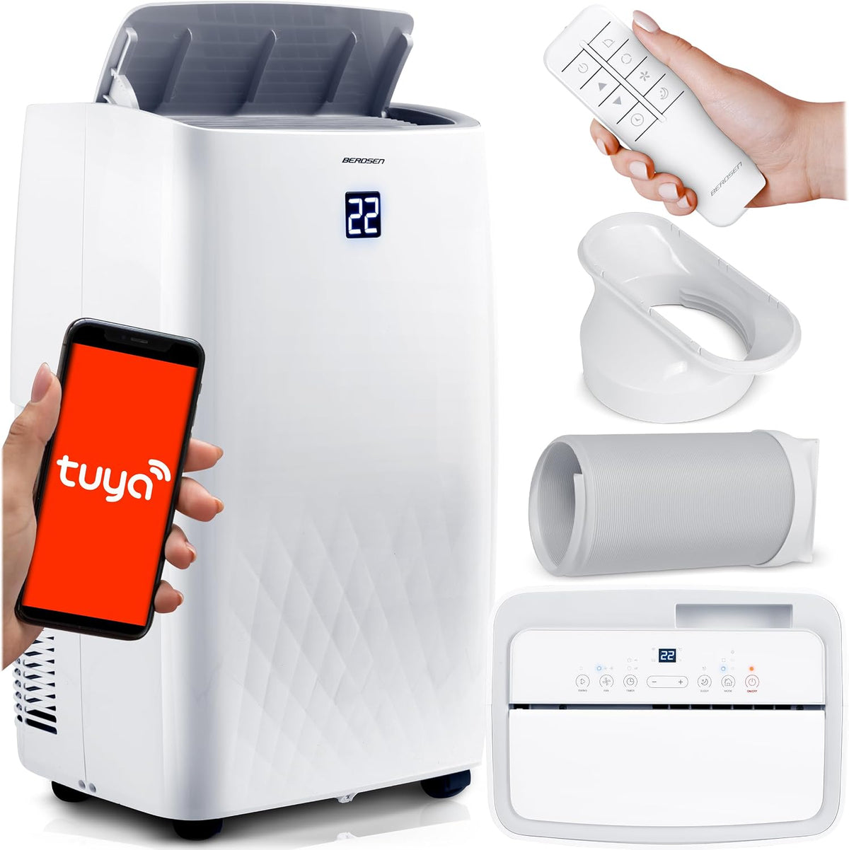 Berdsen Klimaanlage, Weiß, Mobiles Klimagerät 5-in-1 14000 BTU - Kühlung, Heizung, Entfeuchtung, Ventilation