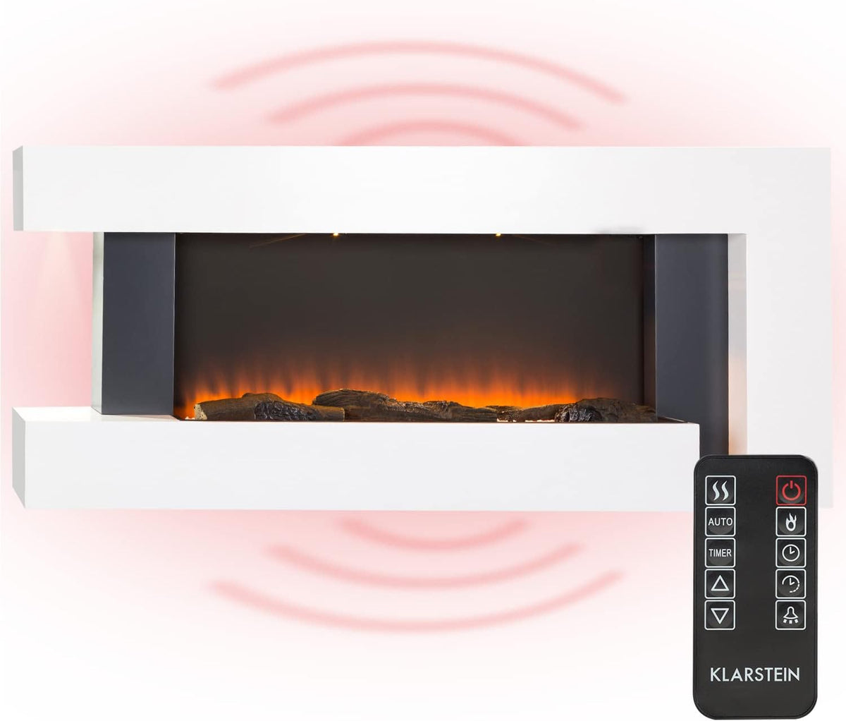 Klarstein Elektrokamin, 2000 W, weiß/schwarz, Studio Light & Fire 2 - mit LED-Flammenillusion, Elektro Kamin mit Timer-Funktion und Thermostat