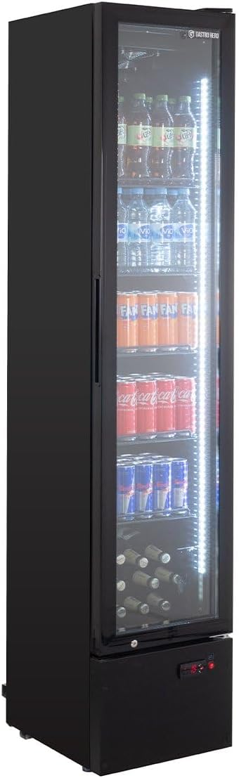 GastroHero Getränkekühlschrank, 160 L, Schwarz, GKS-160 Slim I mit Glastür & LED I Flaschenkühlschrank