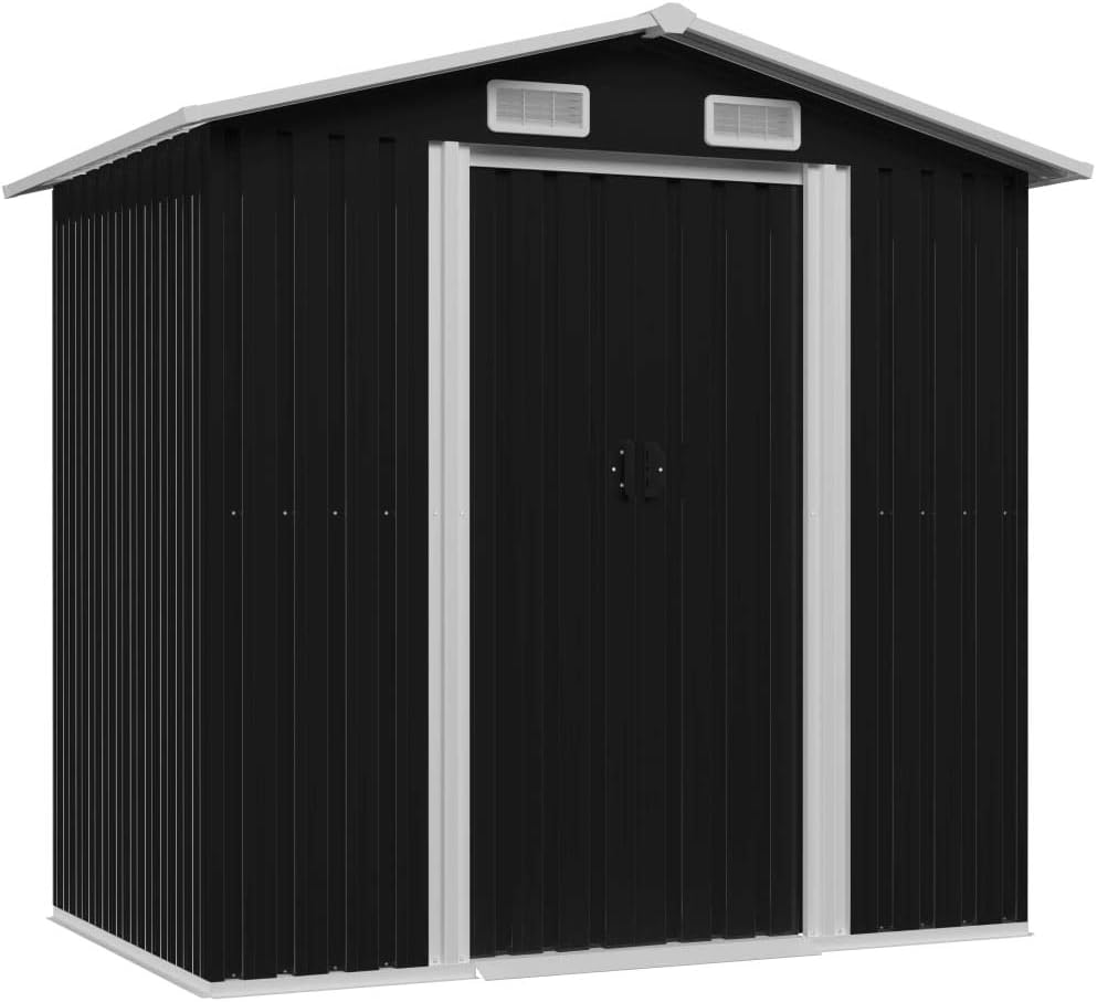 Festnight Gerätehaus, 204 x 132 x 186 cm, verzinkter Stahl, Anthrazit, Gartenschuppen Metall Geräteschuppen Gartenhaus Metall