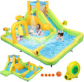 Bonnlo Hüpfburgen, Gelb/Grün/Blau, hüpfburg Indoor/Outdoor, hüpfburg mit Gebläse und Troken-/Wasserrutsche