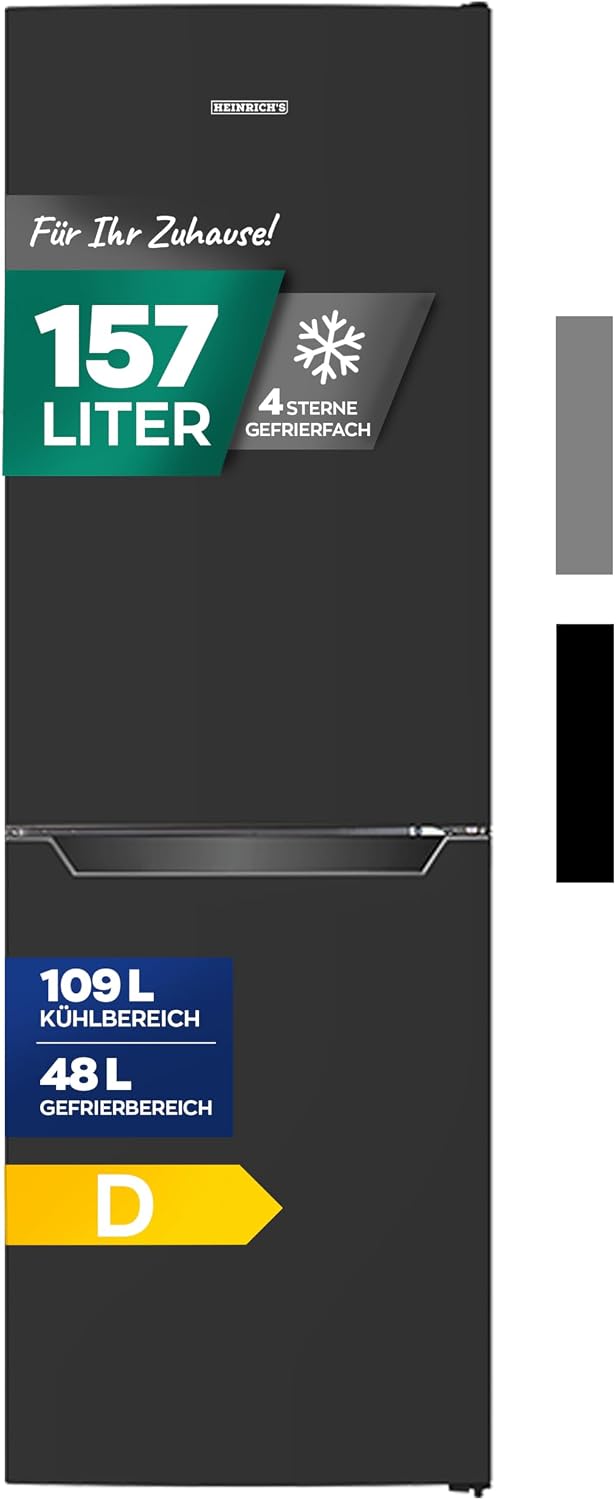 Heinrich´s Kühl-Gefrierkombination, 157 L, 109 L, 39 dB, 48 L, Schwarz, Kühlgefrierkombination mit Gesamtvolumen