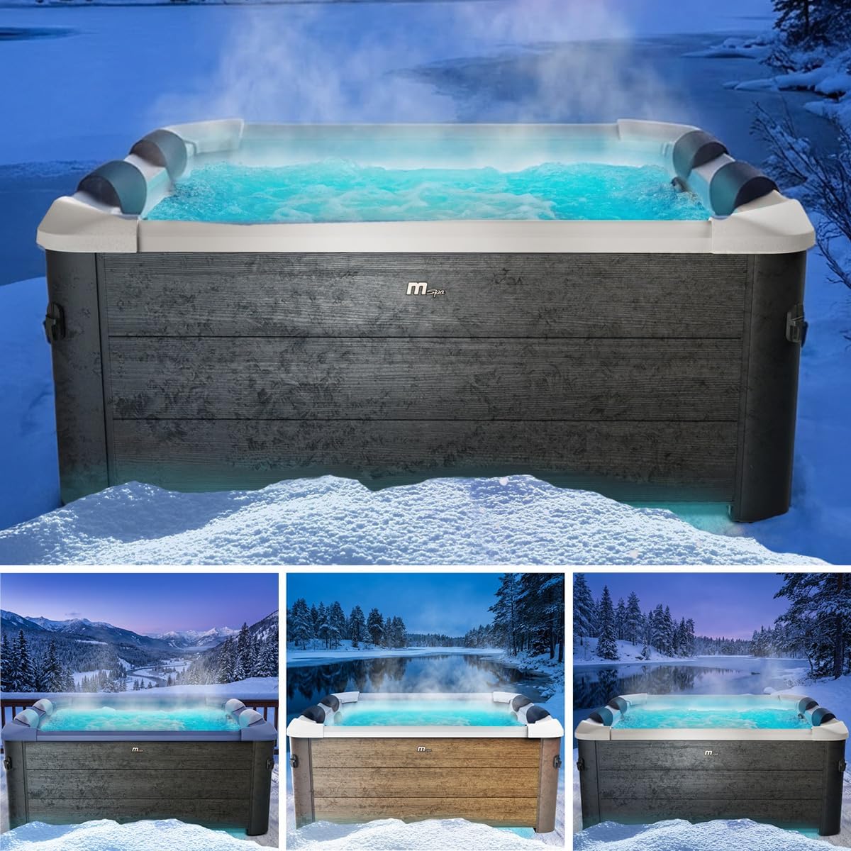 BRAST Aufblasbare Pools, 160x160x65 cm, 180x180x65 cm, schwarz/weiß, Whirlpool MSpa Frame - Oslo Sapphire & Amber mit Fester
