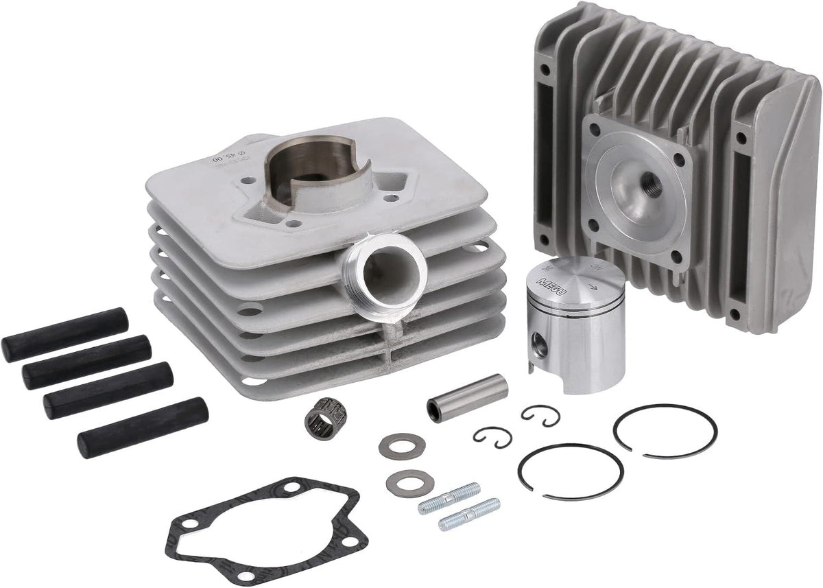 ML-Megu Zylinderköpfe, 45,00 mm, Silber/Schwarz, Set: Zylinder komplett mit Zylinderkopf, Kolben S70, SR80-70ccm - (Ø= ) NPC-Beschichtung