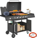 Outsunny Gasgrill, 129,5 x 56 x 110 cm, 15,2 KW, Schwarz, BBQ Gartengrill inkl 5 Edelstahl-Brenner Seitenkocher Rolle