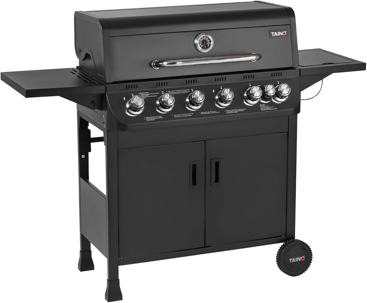 TAINO Gasgrill, Schwarz, BRANDO 6+1 6 Brenner Seitenkocher BBQ Grillwagen er