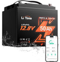 Litime Deep-Cycle-Batterien, 640 Wh, 50 Ah, 12 V, Schwarz/Orange, LiFePO4 Batterie Bluetooth für Trolling Motoren