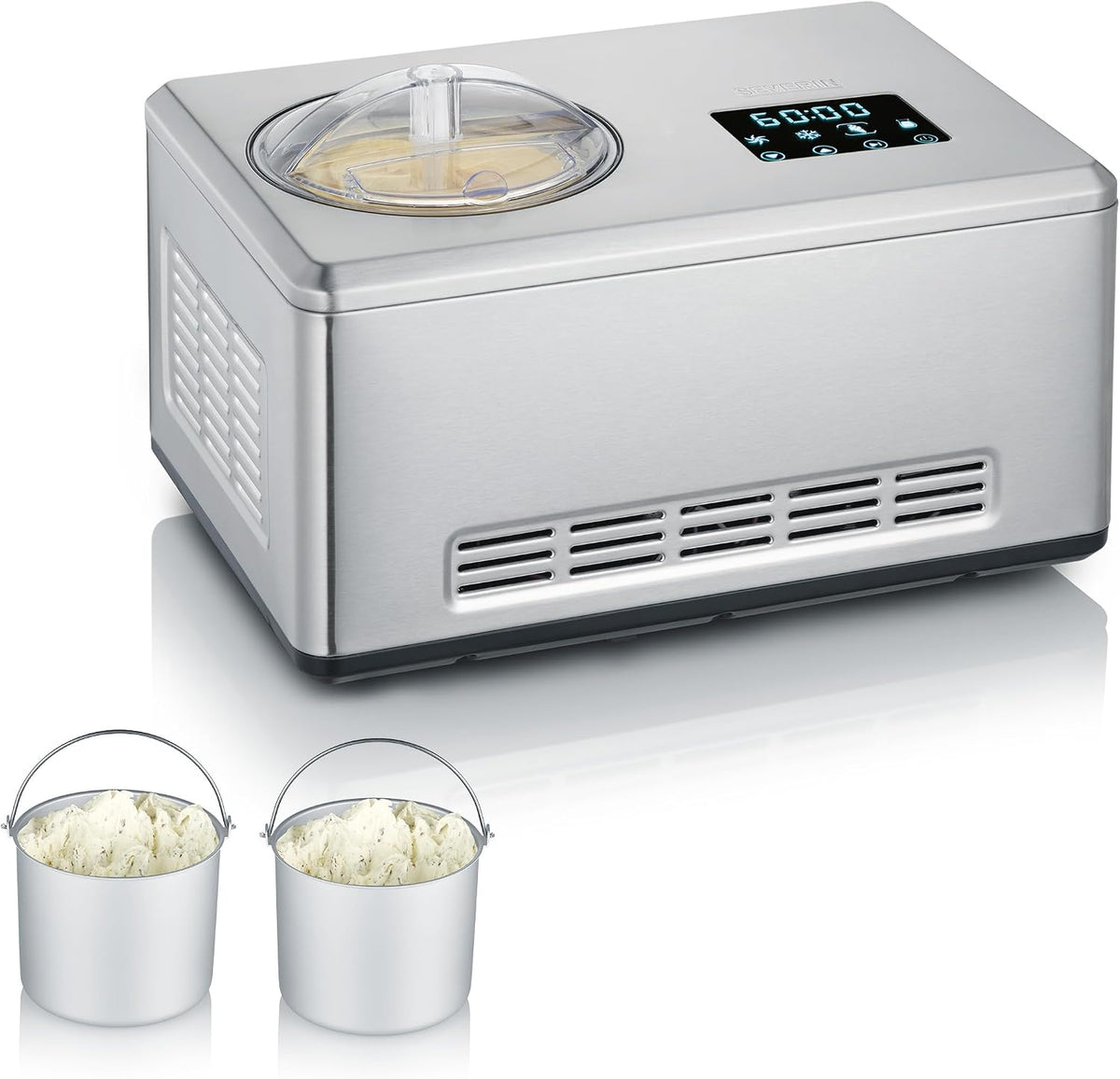 SEVERIN Eismaschine, Silber, 2-in-1 mit Joghurtfunktion, Kompressor Ice Cream Maker für Eis, Sorbet und Frozen Joghurt