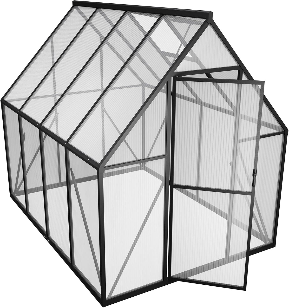 PEILU Gewächshaus, 230x180x195 cm, Schwarz/Transparent, Aluminium Treibhaus mit Transparent PC Platten Dachfenster