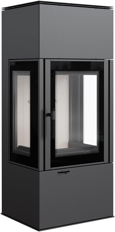 KRATKI Kaminofen, 122,4 x 52,1 x 43,8 cm, 150 mm, 140 kg, 8 kW, Schwarz, Stahlofen THOR VIEW, Holzofen, mit Verglasung