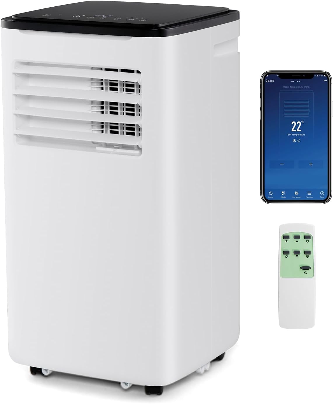 SOARS Luftentfeuchter, ≤ 52 dB., ABS, Weiß/Schwarz, Mobile Klimaanlage mit Abfluss 9000 BTU, 4-in-1-Klimaanlage Ventilator & & Kühler & Heizung