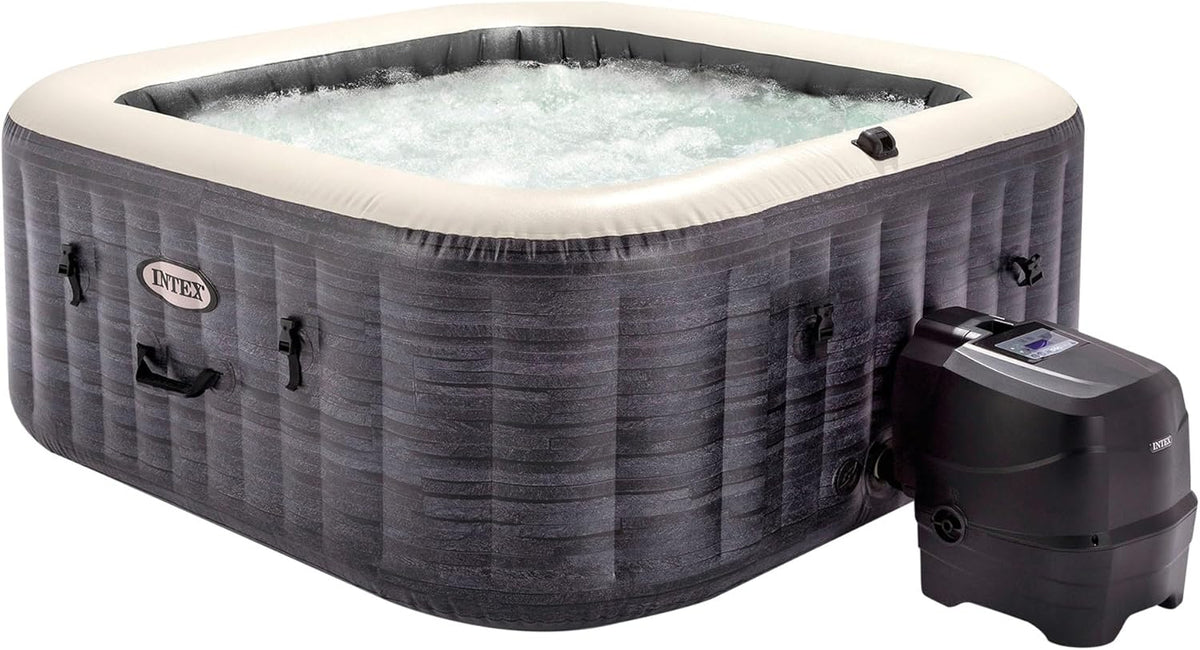 Intex Tablet, 145 x 71 cm, 795 L, grau/weiß, PureSpa Greywood Deluxe In- & Outdoor Whirlpool aufblasbar