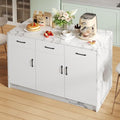 Merax Buffetschrank, 120 x 60 x 90,5 cm, Weiß, Große Kücheninsel mit Barbereich, es Marmordesign, 3 Schubladen & 3 Türen
