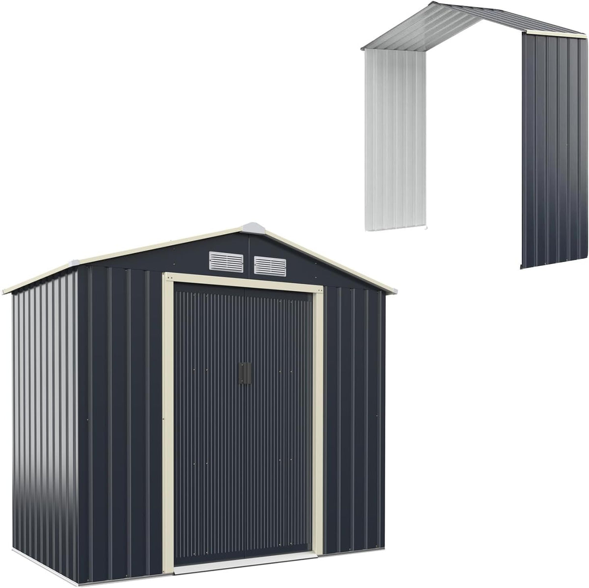 HOMASIS Gerätehaus, 213x191x195 cm, 4 L, farbiges Stahlblech + verzinktes Rohr + PP-Luftleitblech, Grau/Beige