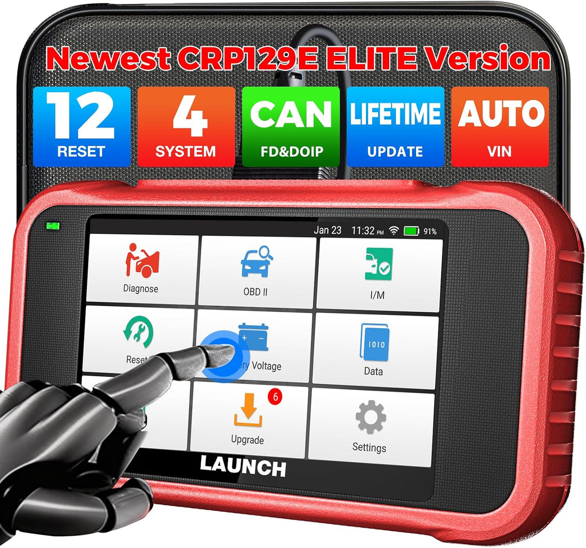 LAUNCH Monitor, Rot/Schwarz, CRP129E V3.0 obd2 Diagnosegerät Auto, KFZ-Codeleser EOBD Tester für ABS/SRS/Motor/Getriebe mit 12