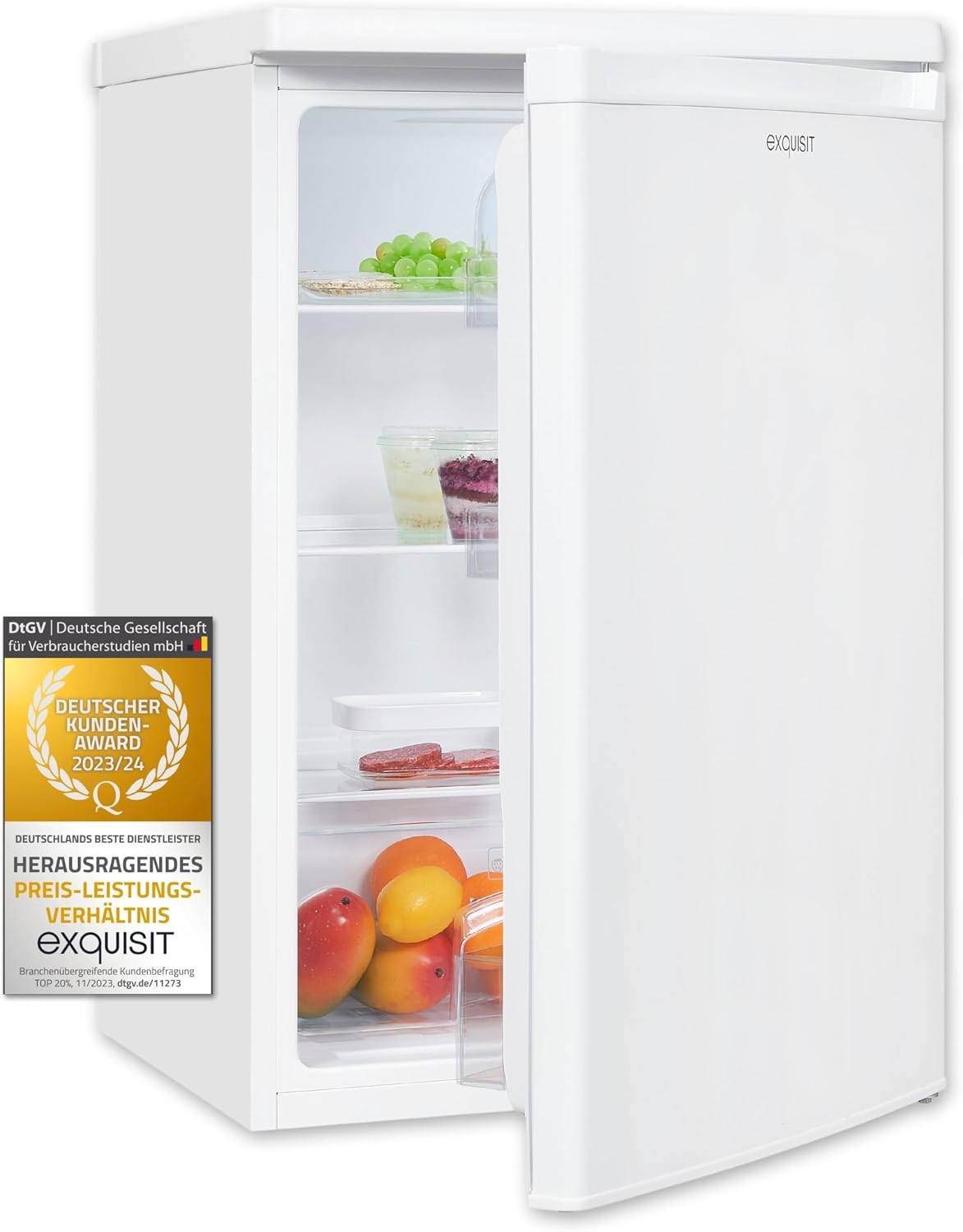 Exquisit Kühlschrank, 127 l, Weiß, KS16-V-040E weiss, insgesamt Volumen, Freistehend, Kühlen, Glasablagen und Gemüsefach