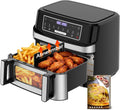 Emphsism Heissluftfritteuse, 2600 W, 12 L, Schwarz/Silber, Heißluftfritteuse, Air Fryer XXL Variabel für Einzel und Zweikammer