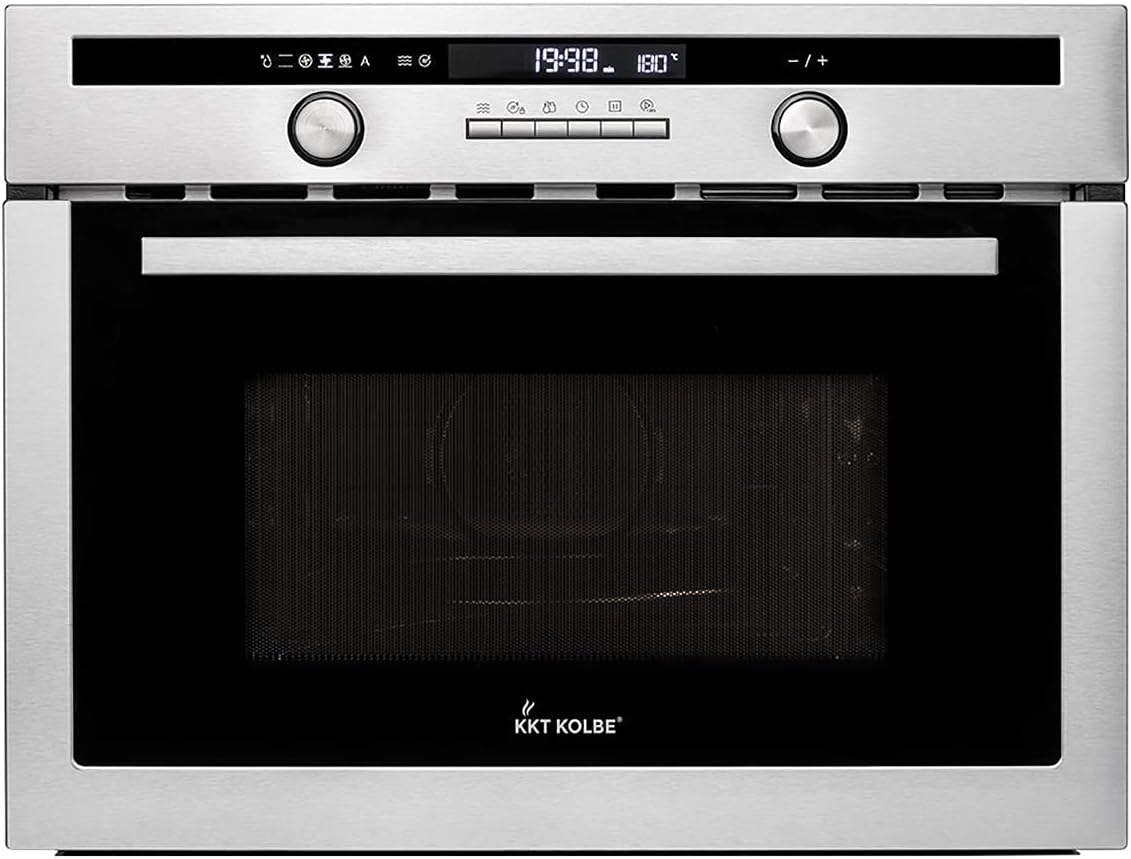 KKT KOLBE Mikrowelle, 3,35 kW, 60 cm, 44 L, Silber/Schwarz, Einbau, Pizzafunktion, Grill, Heißluft, Automatik-Timer