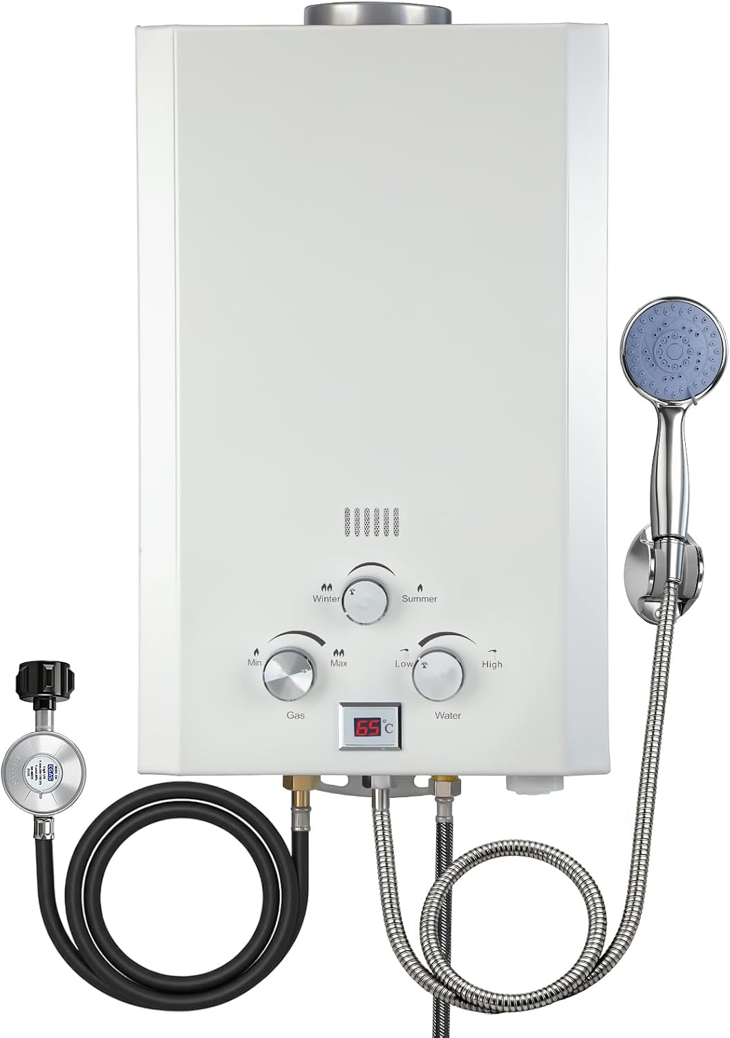 GEARPASS Gasdurchlauferhitzer, 18 L, Weiß/Silber, Propan Gas-Durchlauferhitzer, 74 GPM tragbar