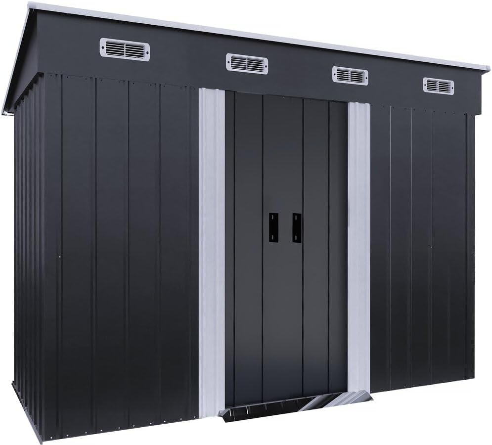 habitat et jardin Gerätehaus, 267 x 123 x 260 cm, Grau, Metall mit Pultdach Denver - 3, 28 m²