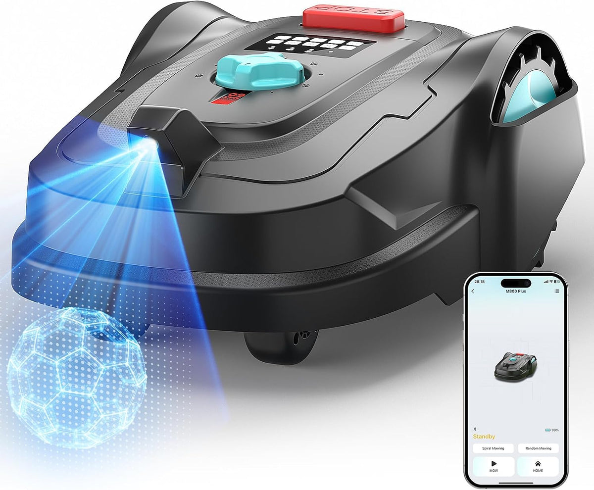 YARDCARE Mähroboter, 800 m, schwarz/blau/rot, M800Plus ohne Begrenzungskabel, GPS Positionierung+KI Vision Rasenmäher Roboter ohne Kabel