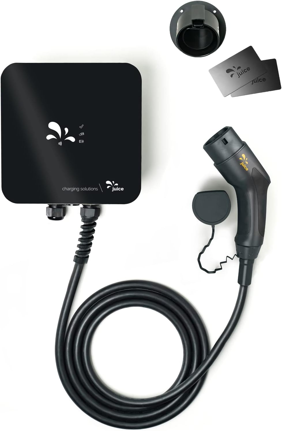 smart Juice Ladestationen, 11 kW, Schwarz, Charger Me - Wallbox, Ladekabel Typ 2, RFID Zugang, Ladestation für alle Elektroautos - Made in Germany